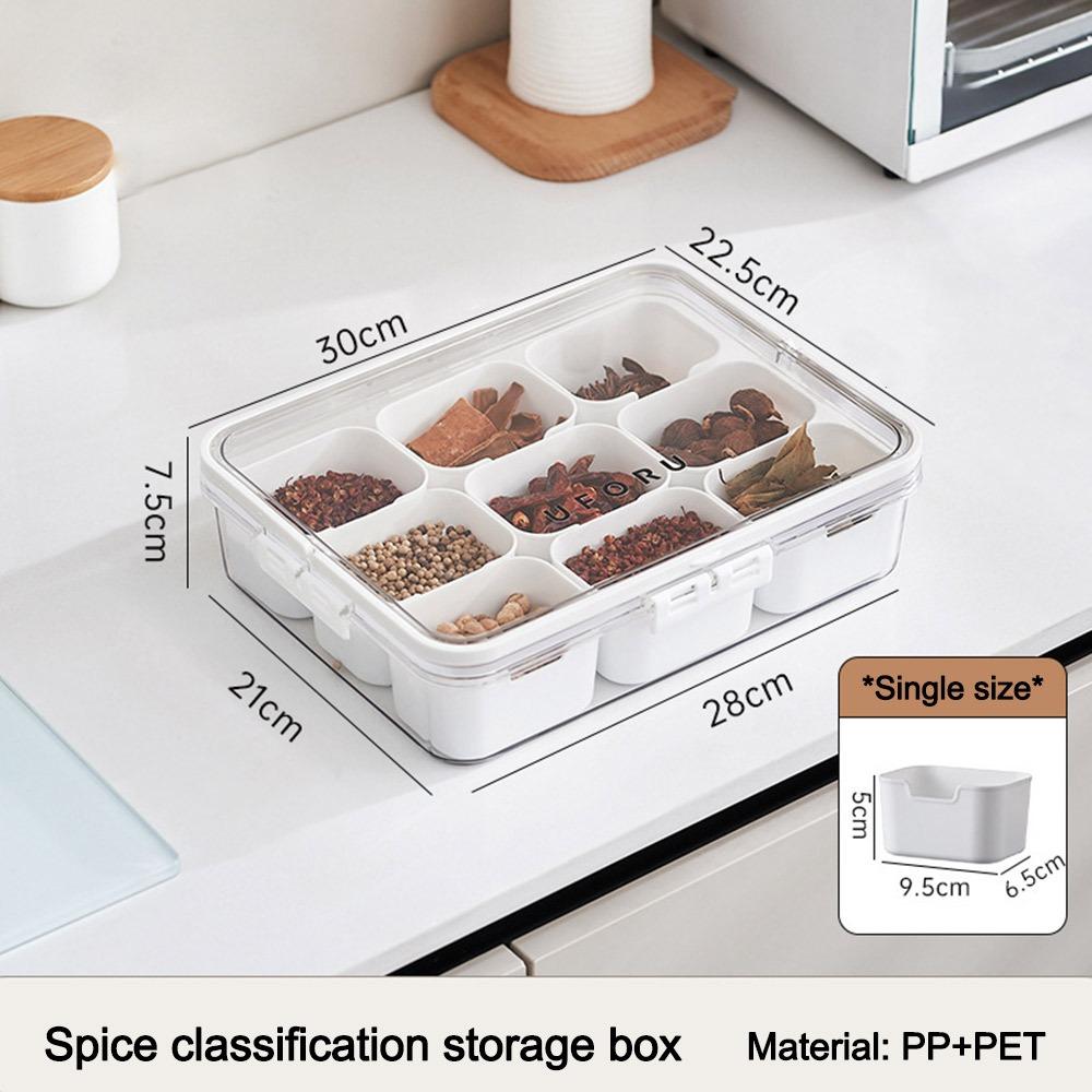 Durable 9 Grids Divided Serving Tray Dustproof Fresh-keeping Seasoning Storage Box Snack Fruits Food Box Kitchen Supplies
