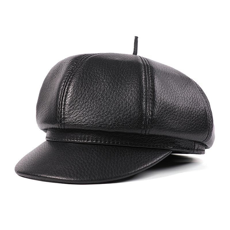 

Мужская осенне-зимняя натуральная козья кожа, легкая художественная шапка-берет для пожилых людей, стильная восьмиугольная кепка L