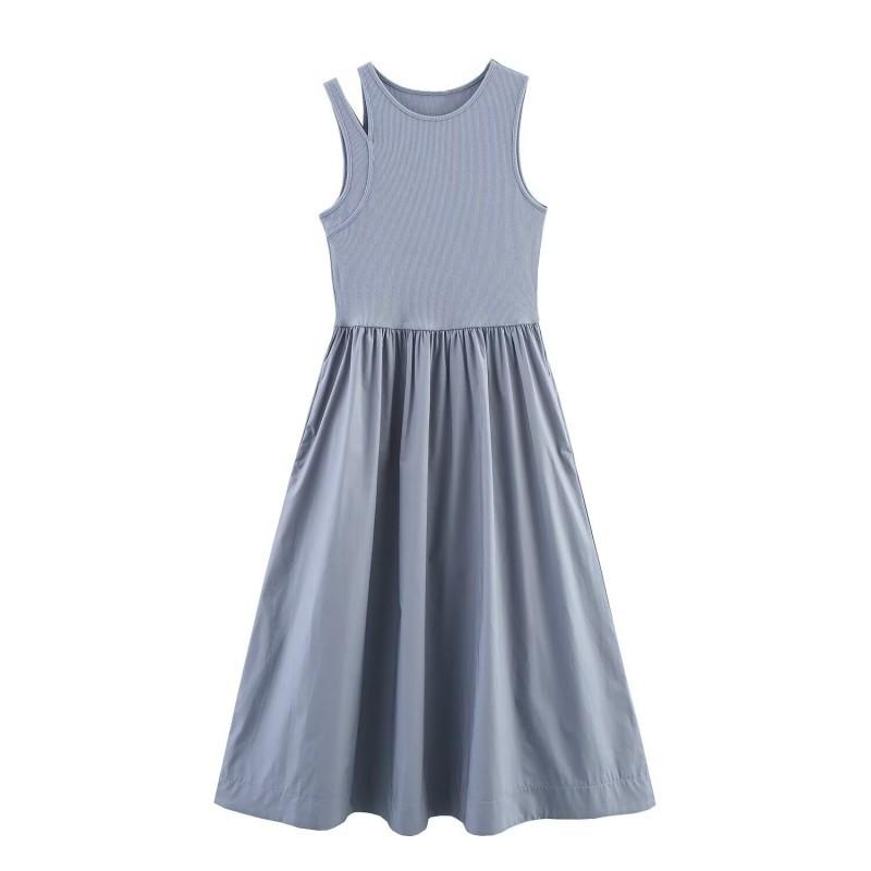 

European American Women s Clothing Fashionable Round Collar Simple Flared Skirt Dress L