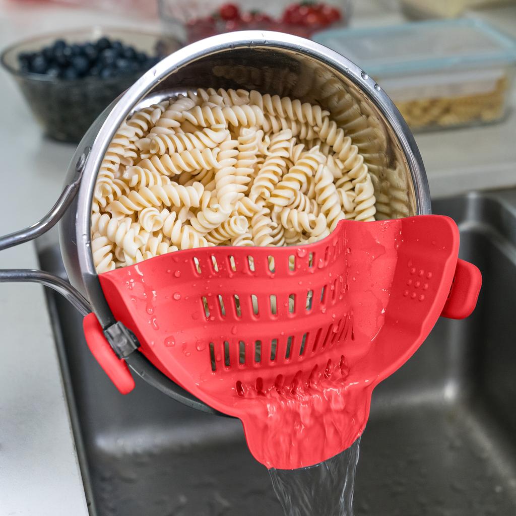 Clip-On Strainer for Pots & Pans Durable Plastic Kitchen Colander for Pasta, Meat, Vegetables, Fruits Clamp Filter