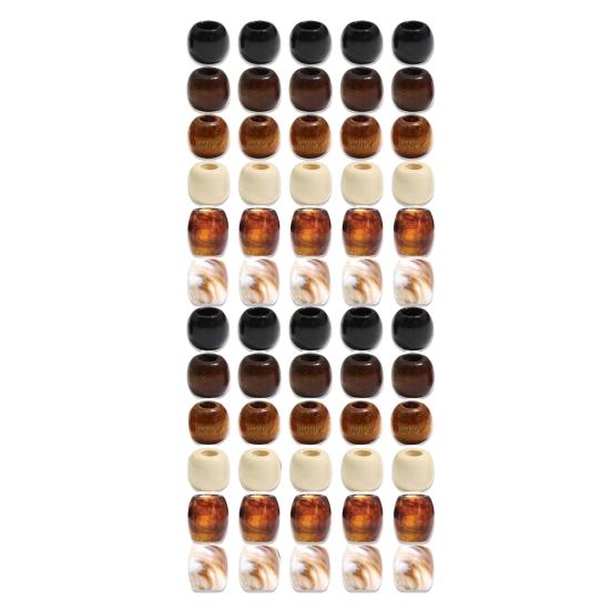 DYS 60Pcs Dreadlock Hair Accessories, Large Hole Beads for Thick Braids And Dreadlocks, Multi-Color Imitation Wood Texture Adults Kids