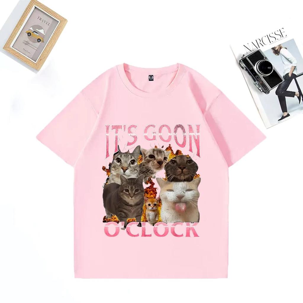 Funny _IT's GOON O'CLOCK cat Graphics T Shirt Men Women Casual Hip Hop streetwear T-shirt Cotton Short Sleeve Oversized clothes