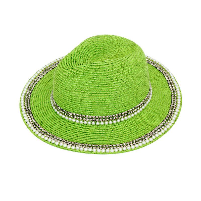 Gewebter Lafite Perlen Strohhut Britischer Stil Diamant Zylinder Outdoor Trendiger Sonnenschutz Sonnenhut