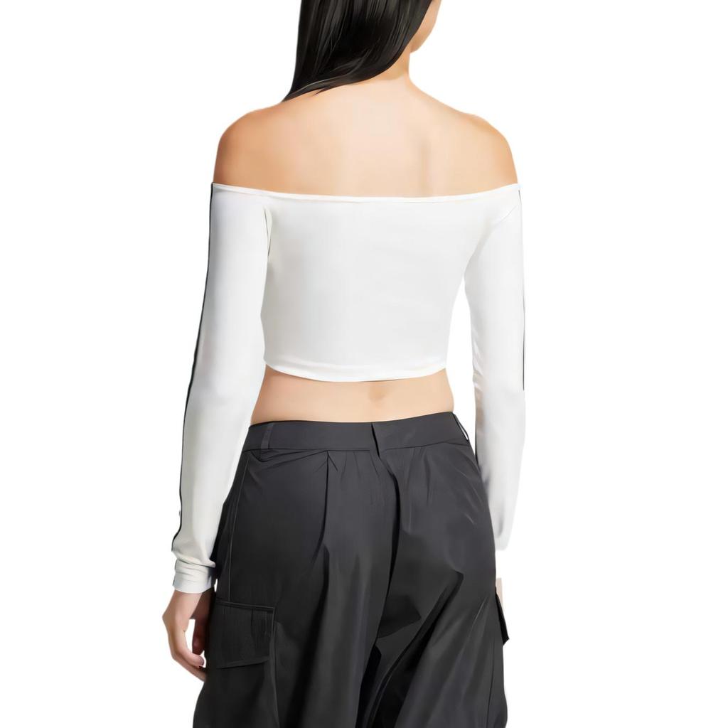 adidas Womens Adicolor Off Shoulder Long Sleeve Long-Sleeve Top White Women Streetwear JD0275
