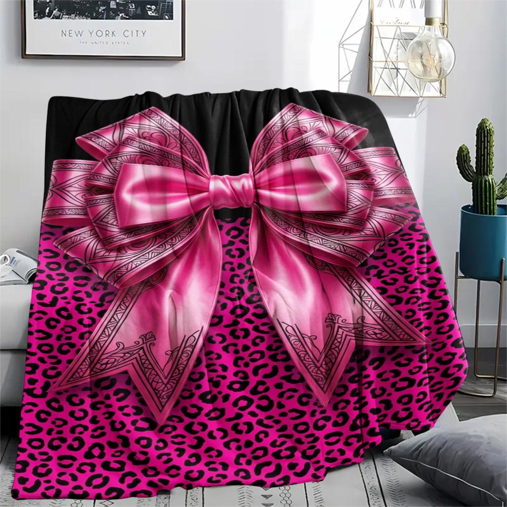 1Pc Gorgeous Bow Print Flannel Blanket, High Quality Comfortable for All Seasons, Home Decor, Warmth and Comfort, Perfect for Christmas Gifts W112