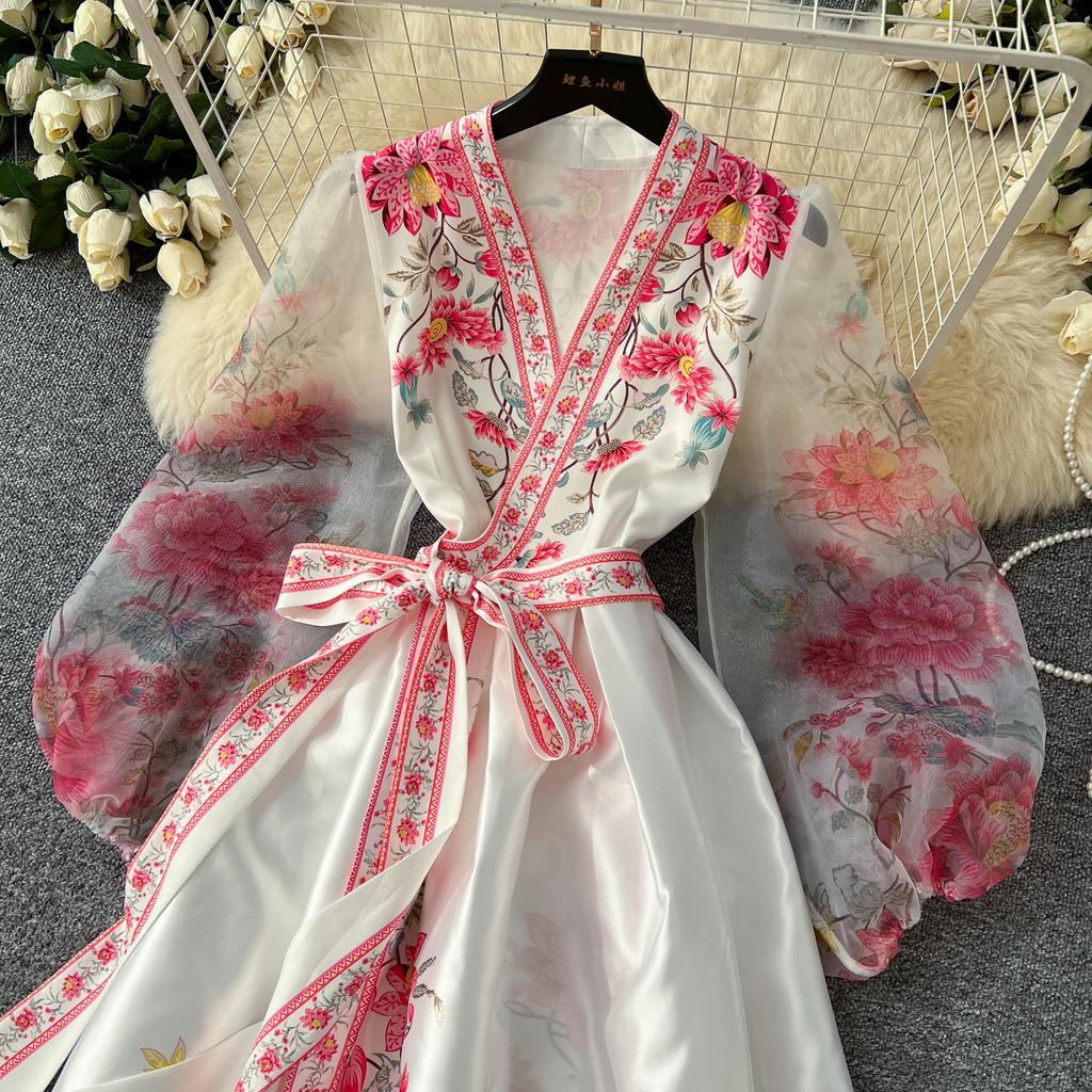 Rochie de seară elegantă vintage cu imprimeu de plasă pentru femei, rochie lungă de petrecere, casual și chic, pentru festival, Franța, nou