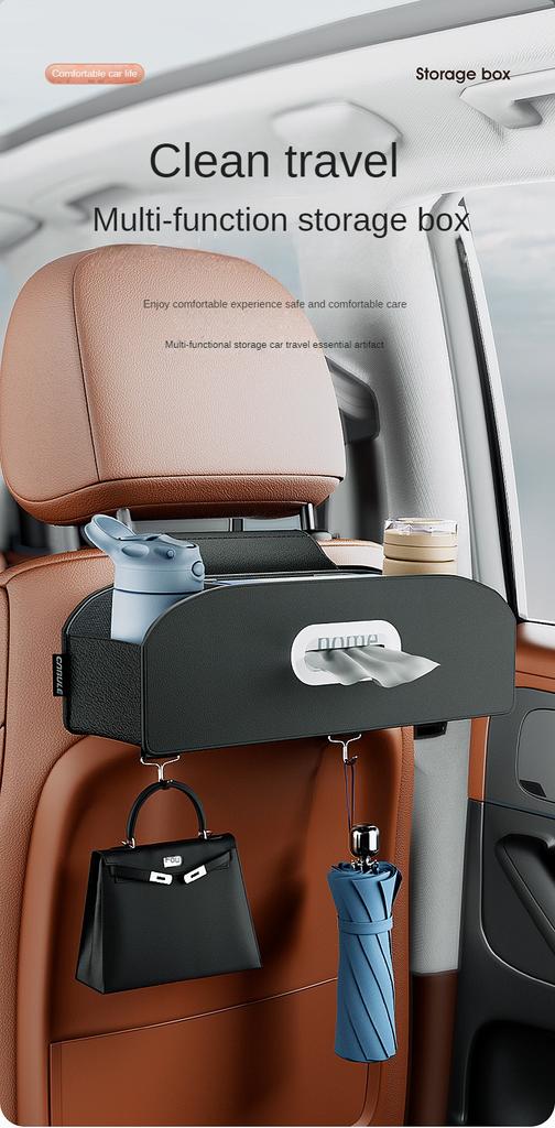 Car Seat Back Organizer With Hooks Leather Auto Backseat Hanging Cup Holder Tissue Box Holder Back Seat Headrest Storage Box