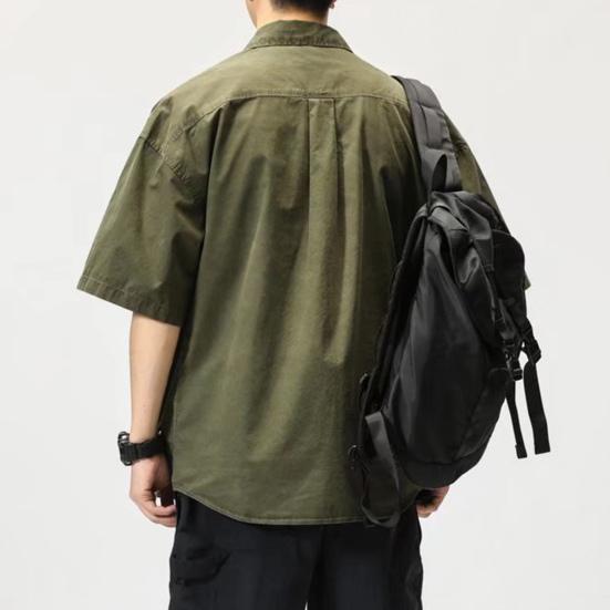 Men Shirt Solid Color Hip-hop Cool Young Style Buttons Loose Type Single-breasted Cardigan Lapel Summer Shirt Men Clothes