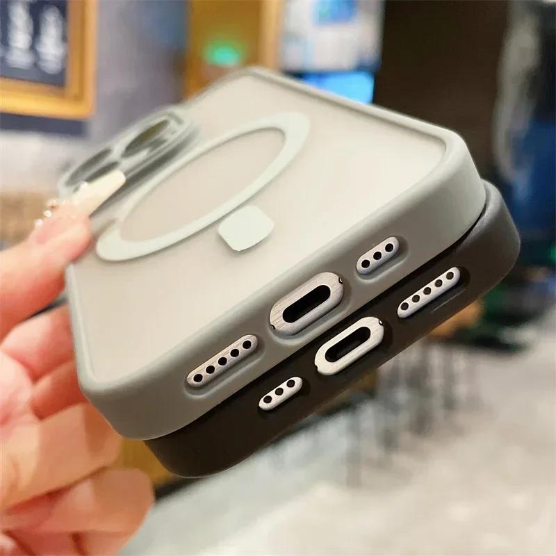 Frosted Armor Magnetic Magsafe Translunt Case For iPhone 11 12 13 14 Plus 15 16 Pro Max Wireless Charge Lens Protection Cover