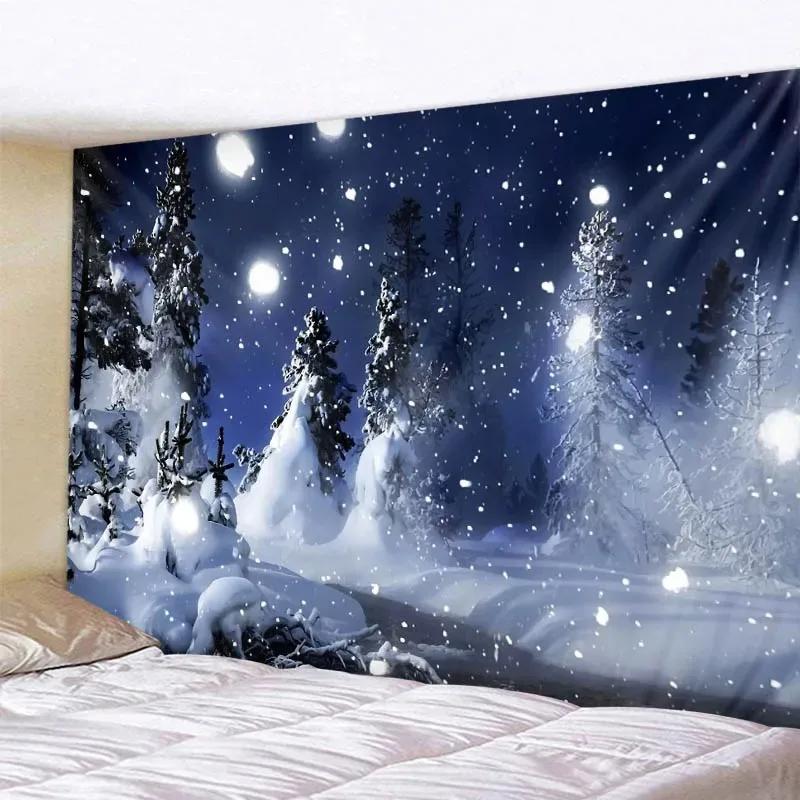 Christmas Snow Forest Decorative Tapestry Home Living Room Bedroom Wall Decoration