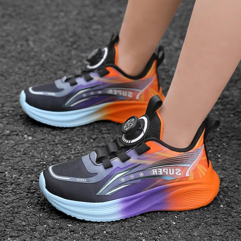 Boys' sneakers 2025 spring girls' double mesh breathable rotating button children's lightweight sports running shoes trendy shoes