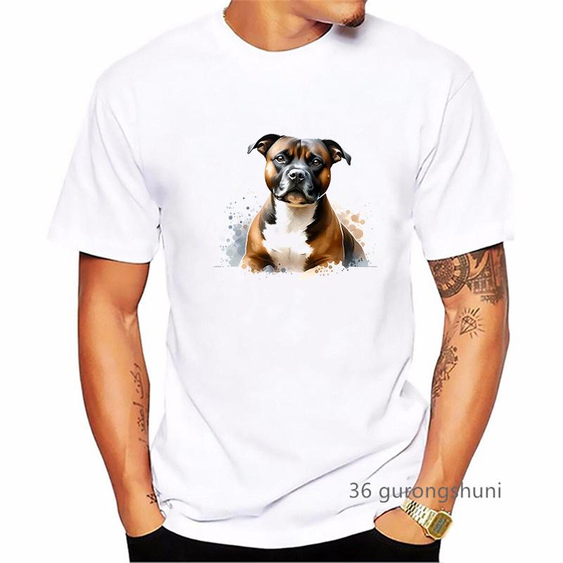 Staffordshire Bull Terrier Dog Animal Printed T Shirt MenS Clothing Summer Fashion Tops Tee Shirt Homme Harajuku Shirt