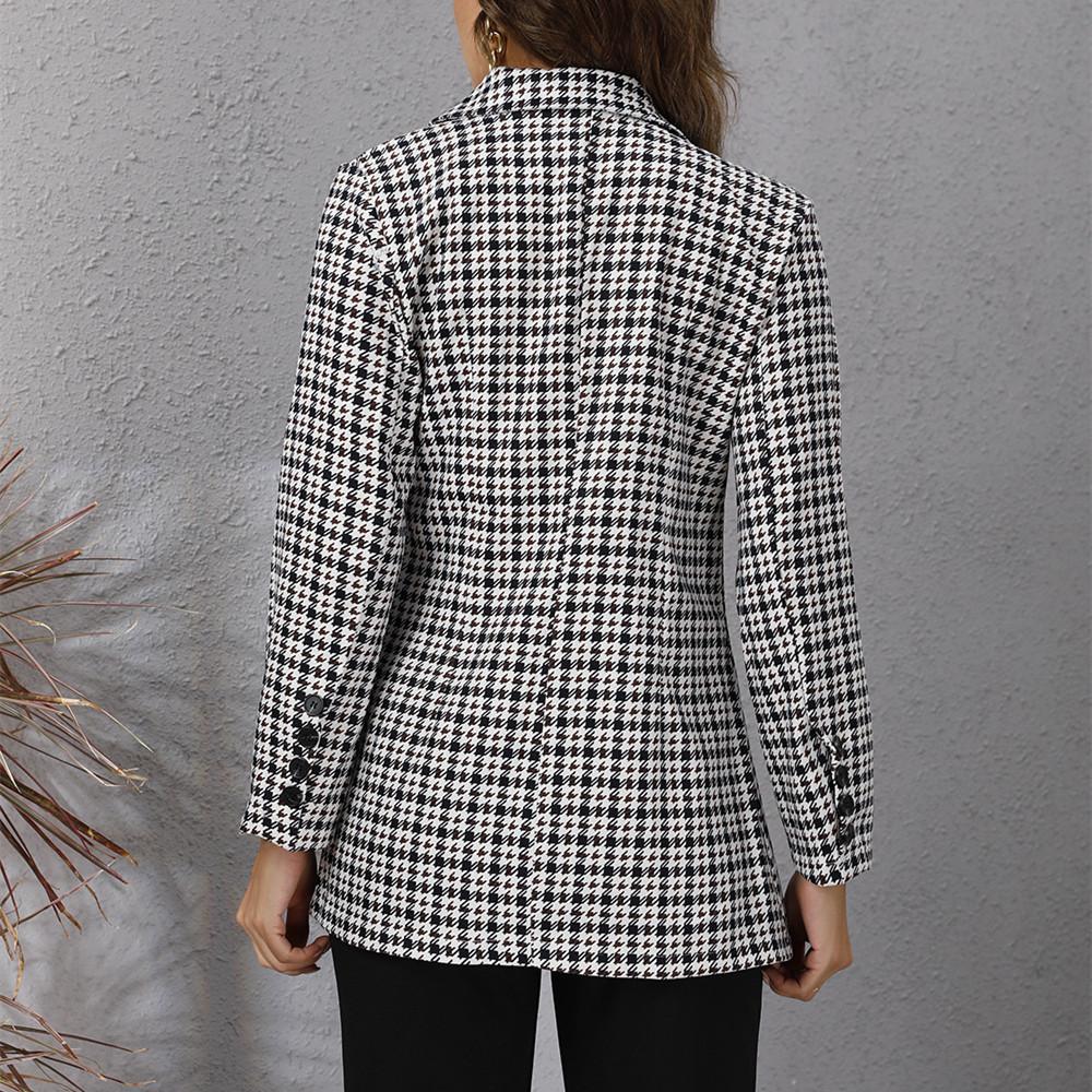 QICED Women's Vintage Casual Plaid Print Autumn Winter Long Sleeve POLO Neck Jackets & Coats
