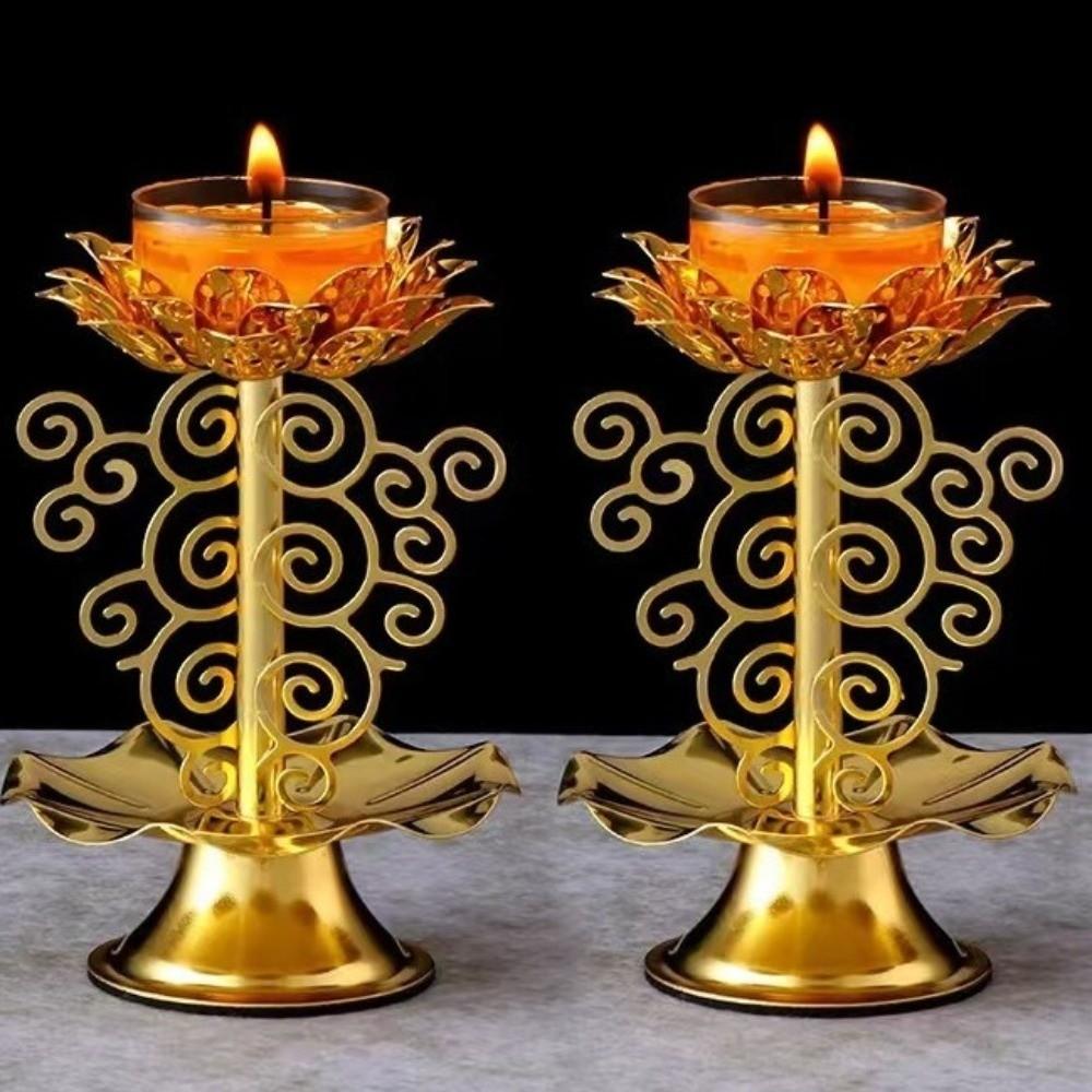 Zinc Zinc Alloy Lotus Candlestick Exquisite Butter Lamp Holder Flower Stand Ghee Lamp Holder Home Decoration