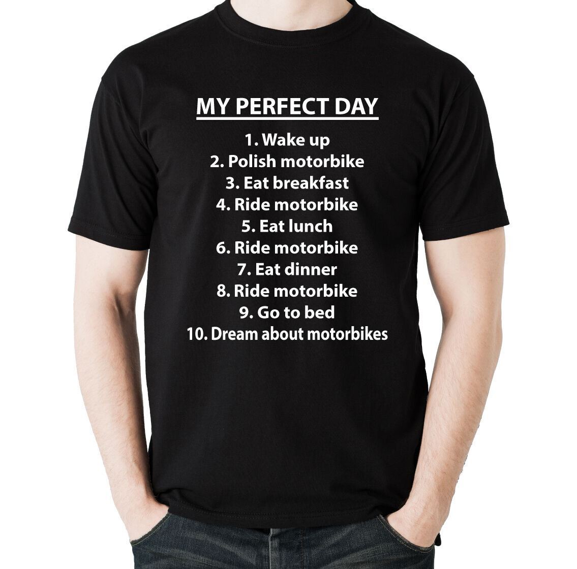 Biker T-Shirt Motorbike Motorcycle Bike My Perfect Day Mens Funny Tee Top S