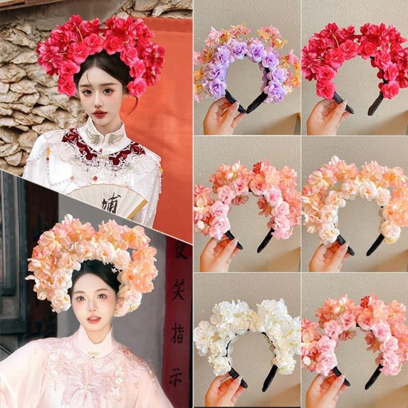 Beautiful Handmade Flower Headband Chinese Traditional Flower Hair Adornments Suitable for Traditional Chinese Dress