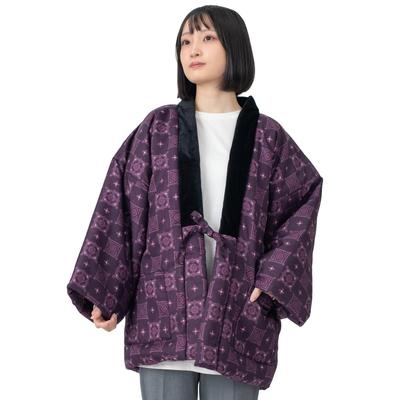 Aiai Women's Cotton Hanten (Pongee) with Sarasa Pattern In Dark Red, Red, and Purple (Pongee Style)