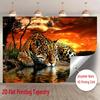 2D Flat, Leopard Sunset Reflection Water Jungle Tapestry Wall Hanging For Living Room Bedroom Decor Wild Animal Nature Art Print