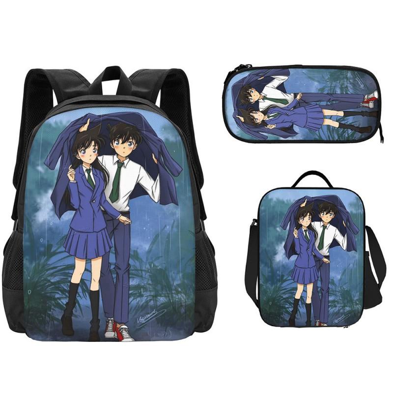 Detective Conan Anime Backpack Set Kids 3-Piece School Bag Crossbody Pencil Case Waterproof Cute Cartoon Design