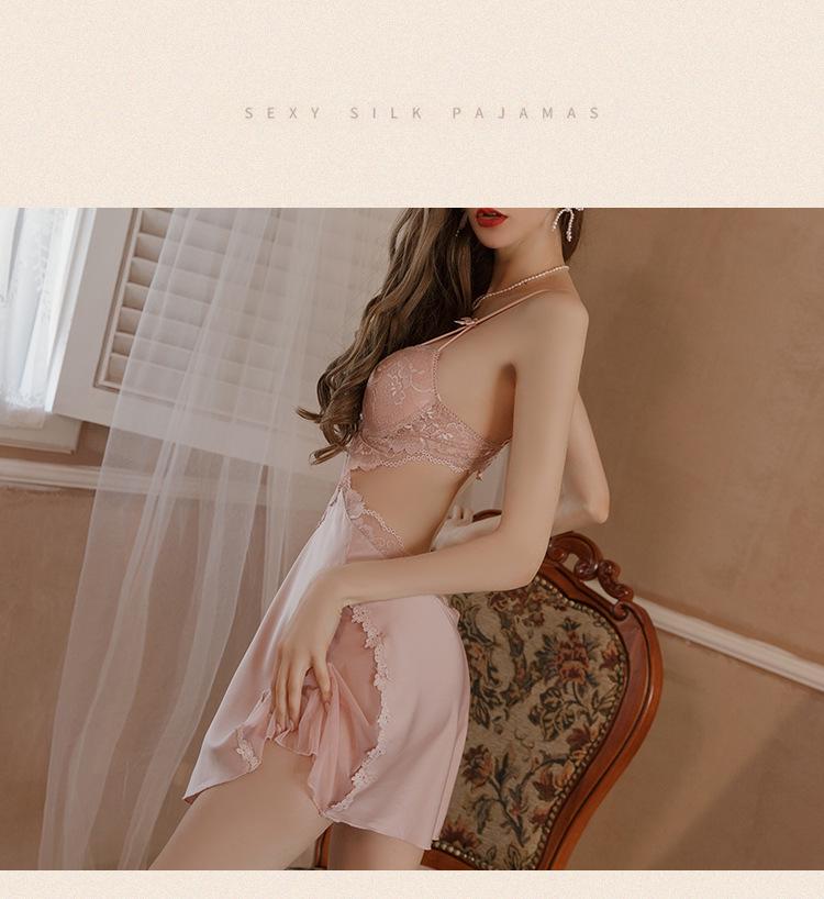 Dámská hedvábná krajková camisole šaty na spaní Luo Qianxu s vycpávkami - Možnosti pro větší i menší poprsí