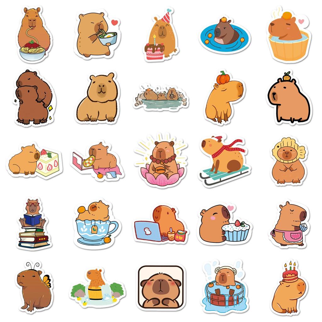 50 Capybara Cartoon Stickers: Cute Animal Decorations for Water Cups, Phones, and More!