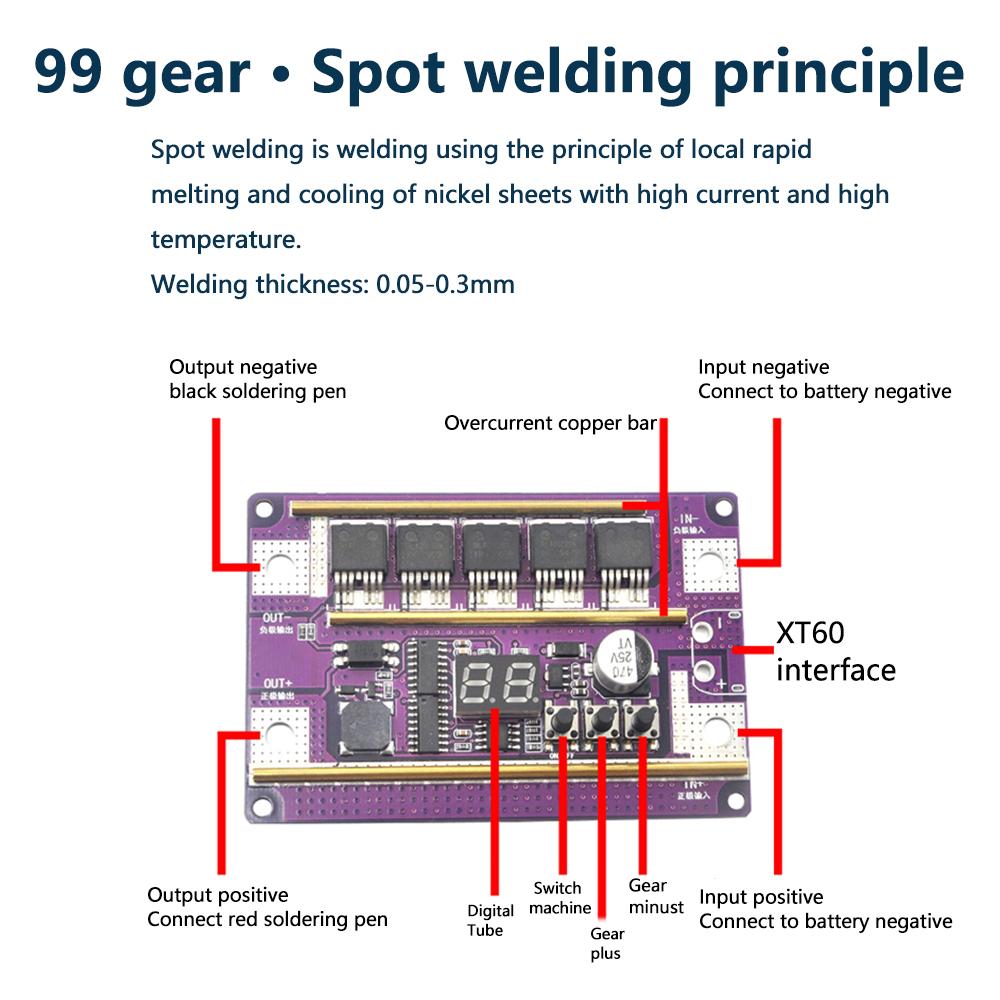12V 99 Gear Spot Welder Module 5Mos Transistors 2390A Spot Welder Control Board Welding Machine 18650 Battery DIY Soldering Kit