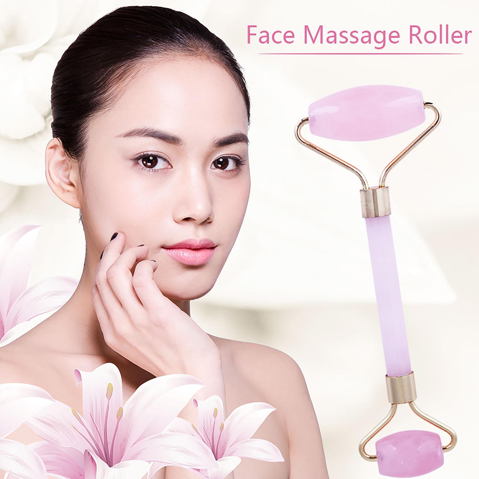 

Natural Double Head Rose Quartz Jade Slimming Face Beauty Massage Roller (Gold)