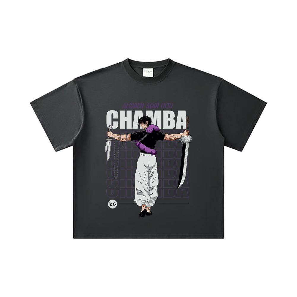 260 GSM Double Yarn 32 Count 100% Cotton Jujutsu Kaisen V48 Toji Print Unisex Heavy Cotton T Shirt
