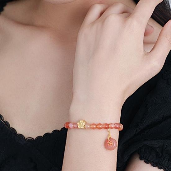 Authentic Salt Source Agate Ten Miles Peach Blossom Agate Bracelet, Chinese Style Niche Bracelet, Gift for Girlfriend On Qixi Festival