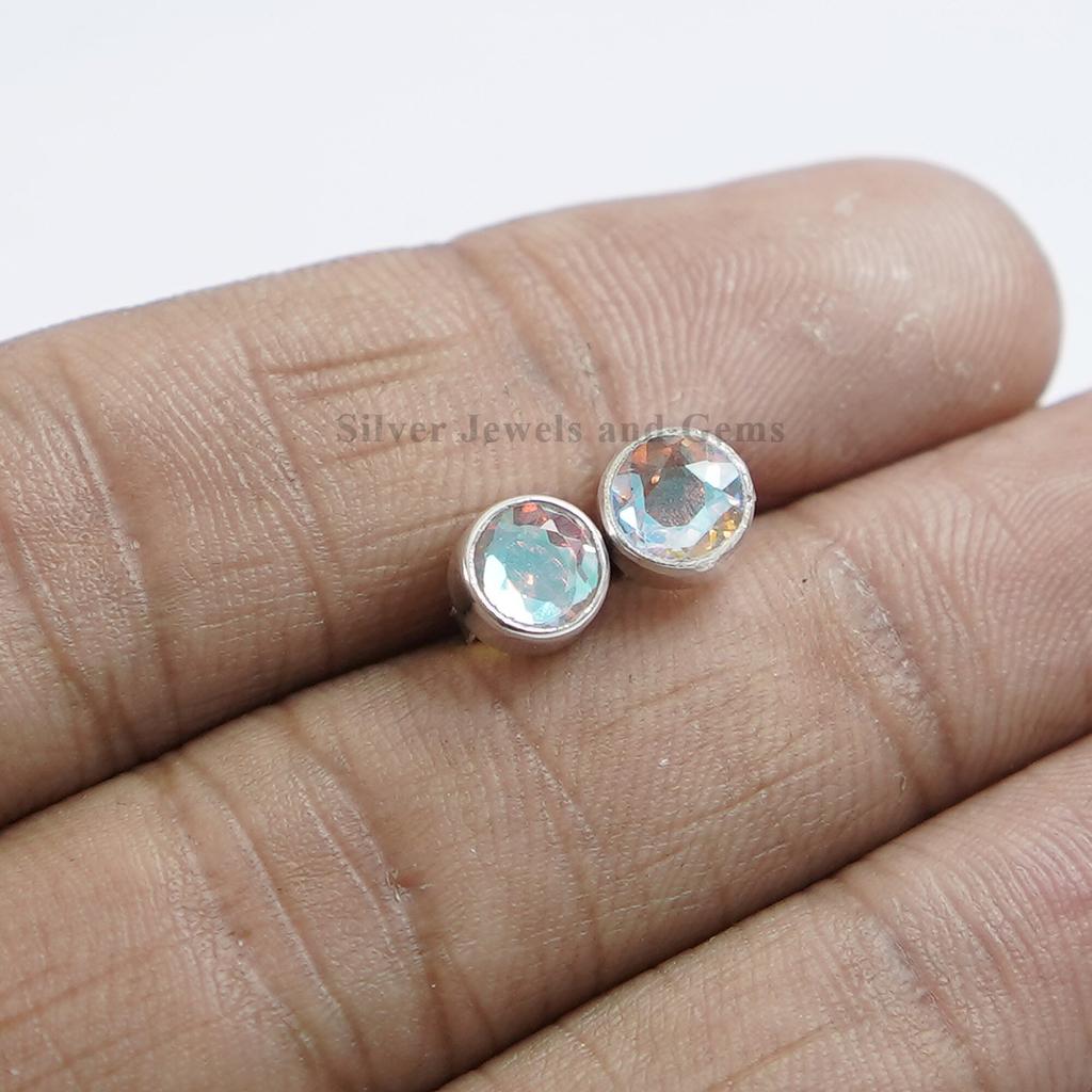 Angel Aura Quartz Stud Earrings, Handmade Earrings, 925 Sterling Silver Stud Earrings, Aura Quartz Beautiful Stud Earrings, Gift for Her