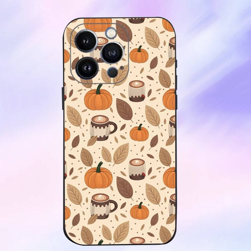 

Autumn leaves pumpkin Phone Case For iPhone 16,15,14,13,12,11 Plus,Pro Max,XS,X,XR,SE,Mini,8,7,Soft Silicone Black Cover iPhone12mini