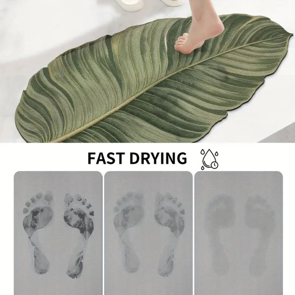 Grüner blattförmiger bedruckter Teppich Heimdekoration, Badezimmer- und Eingangstürmatten, Hochabsorbierend und schmutzabweisend