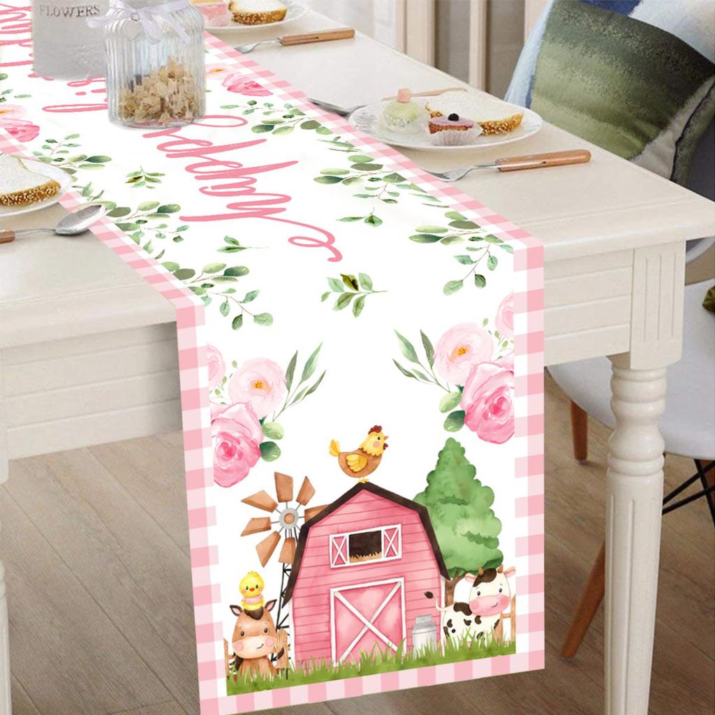 Farm Animal Backdrop Banner Table Runner Birthday Party Decoration Baby Shower Cartoon Farmland Animals Party Background Decor