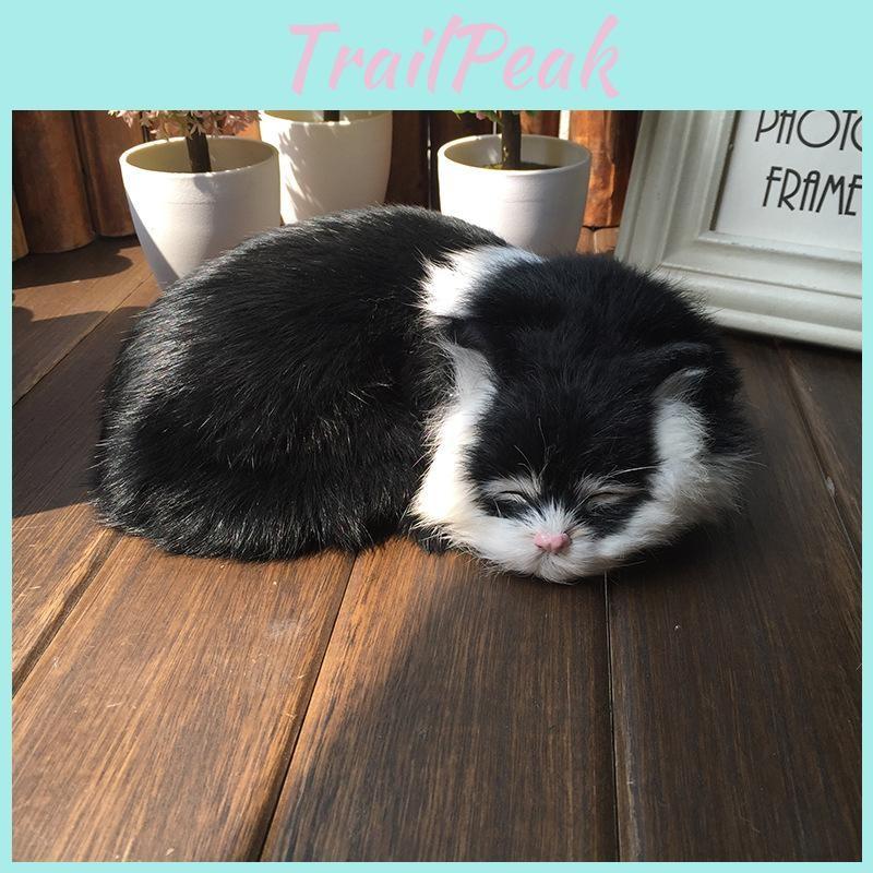 Sleeping Realistic Cat Plush Fake Fur Animal Toy Home Decor Props Photography
