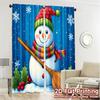 2pcs,Curtains Cute Snowman Christmas Winter_a Chic Curtains Yarn Curtains Gifts Decorative for Bedroom, Living Room, Office &