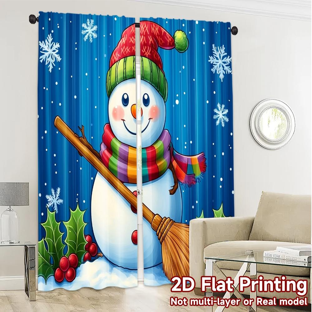2pcs,Curtains Cute Snowman Christmas Winter_a Chic Curtains Yarn Curtains Gifts Decorative for Bedroom, Living Room, Office &