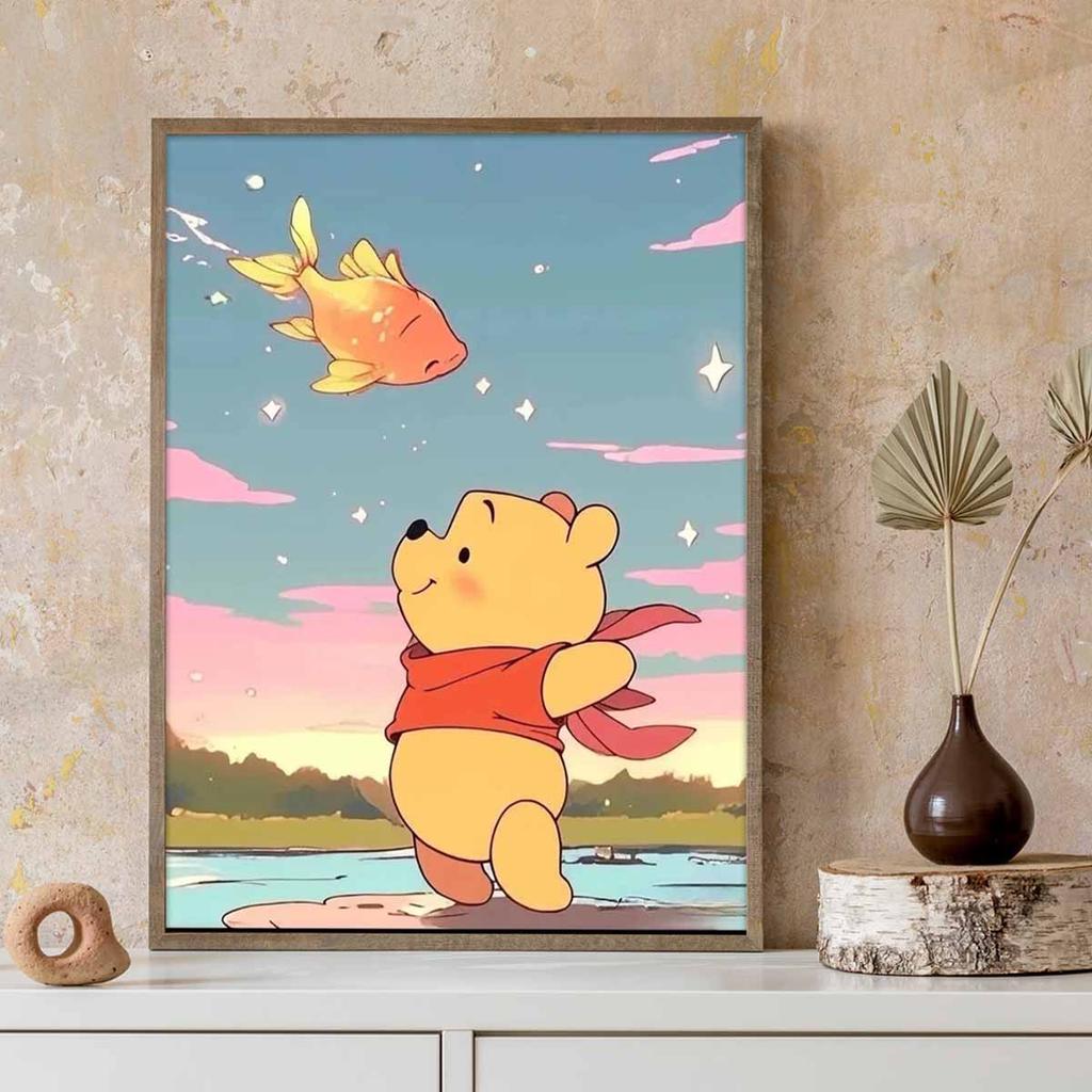 DIY Diamond Painting Winnie The Bear and The Goldfish Cross Stitch Kit Mosaic Art Diamond Painting Full Circle Diamond Home Decoration