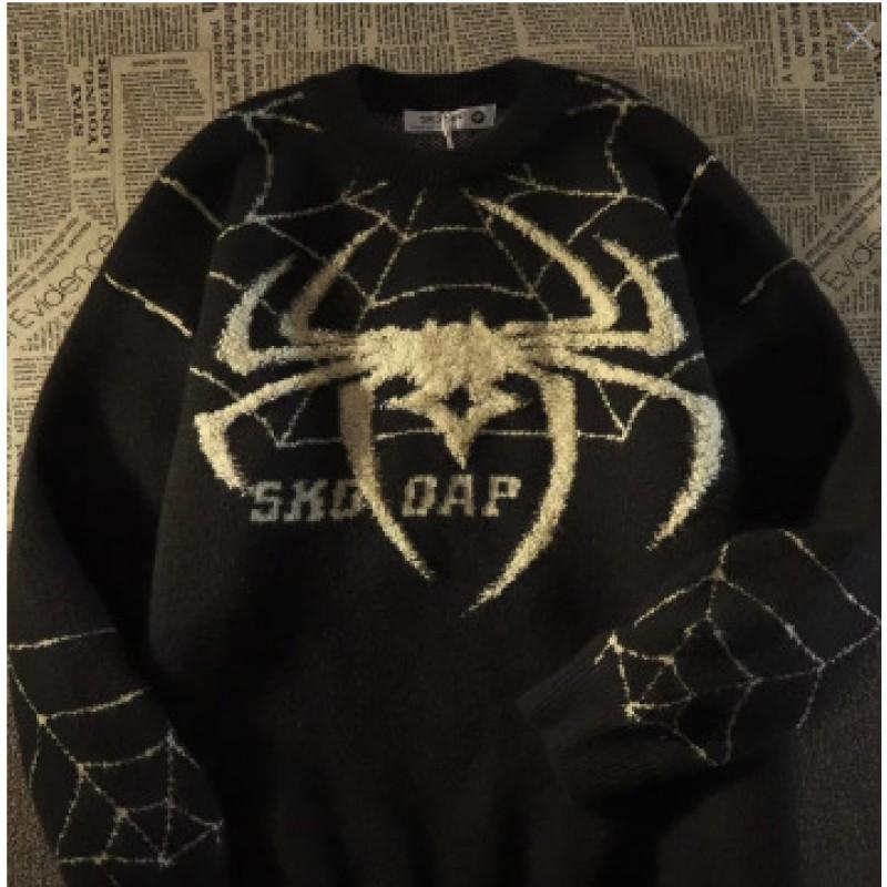 City Boy Spider Jacquard Rundhals Strickpullover Lockerer Schnitt Streetwear Herren Damen Winter