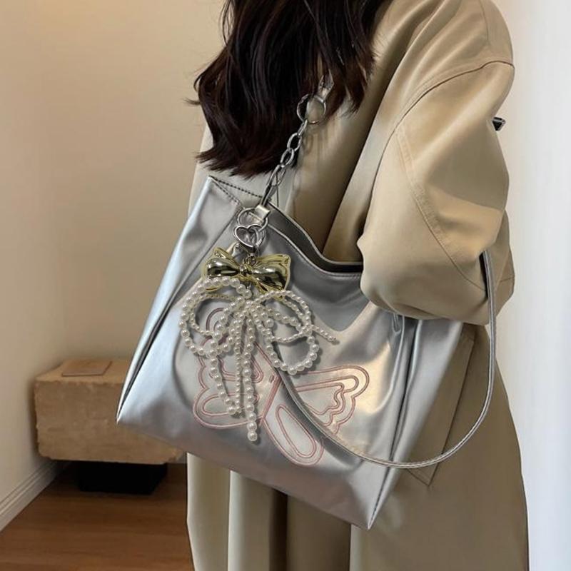 Imitation Pearl Bowknot Keychain Pendant Women Backpack Handbag Charm Lovely Heart Hanging Decoration Bag Phone Pendant