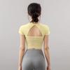 New Fitness Yoga Top with Chest Pads, Short Sleeves, Beautiful Back Design, Breathable, Quick-Dry, Slimming, Suitable for Pilates and Running, Autumn