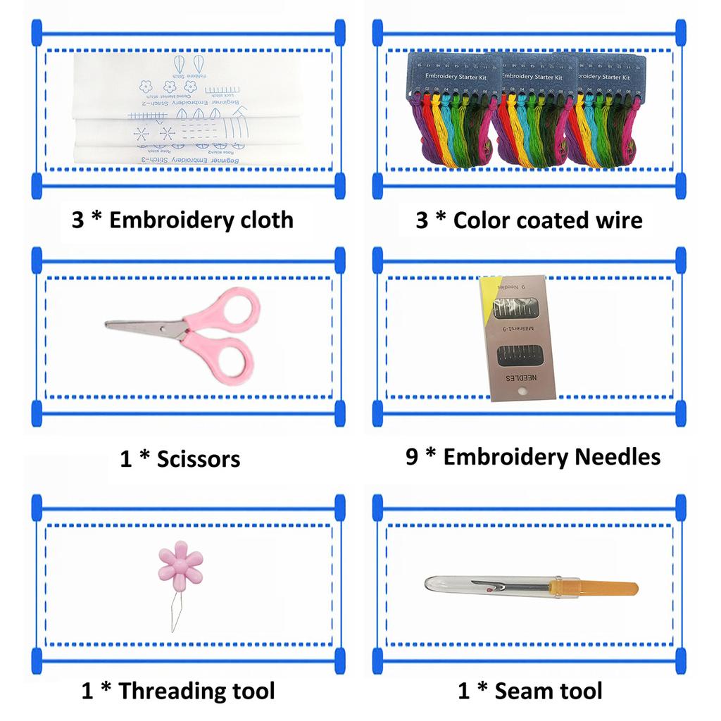 Handmade Embroidery Starter Kit DIY Embroidery Stitch Practice Kit Beginner Hand Stitch Embroidery Skill Techniques Stitch Learn