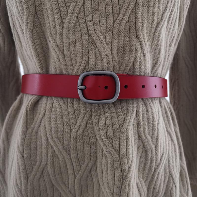 

Color Solid Girl Fashionable Pure Leather Belt D Shaped Buckle Daily Use Casual 105cm