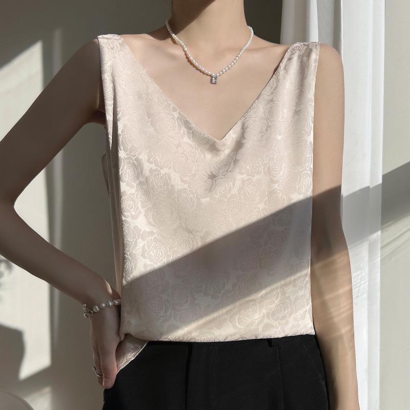 Hodvábna saténová potlačená camisole s výstrihom do V