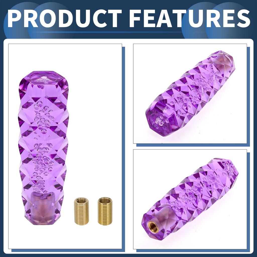 INFINAUTO Car Shift Knob 15cm Universal Automatic and Manual Car Gear Shift Knob with 2 Adapters Acrylic Purple 1 Set