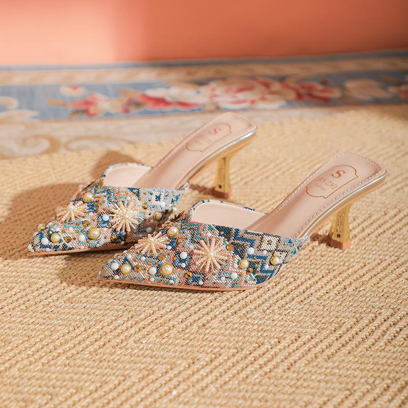 

Summer new pointed thin heels high heels rhinestones are not tired of empty sandals women 43