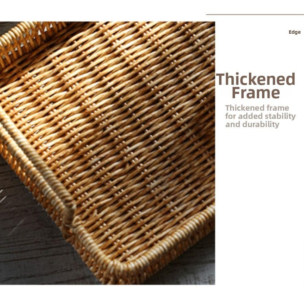 New Plastic Storage Tray with Handle Rectangular Woven Basket Wicker Woven Multifunction Storage Basket Dining Table