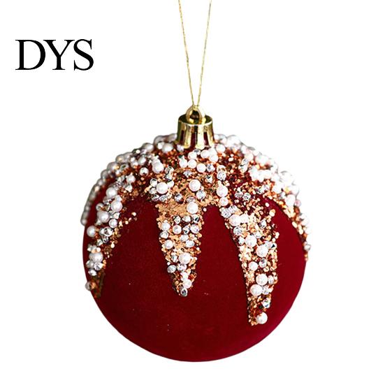 Luxury Holiday Tree Decorations Burgundy Velvet Christmas Ball Ornaments, 3.15 Inch Glitter Flocked Decorative Hanging Balls Decoration, Plastic