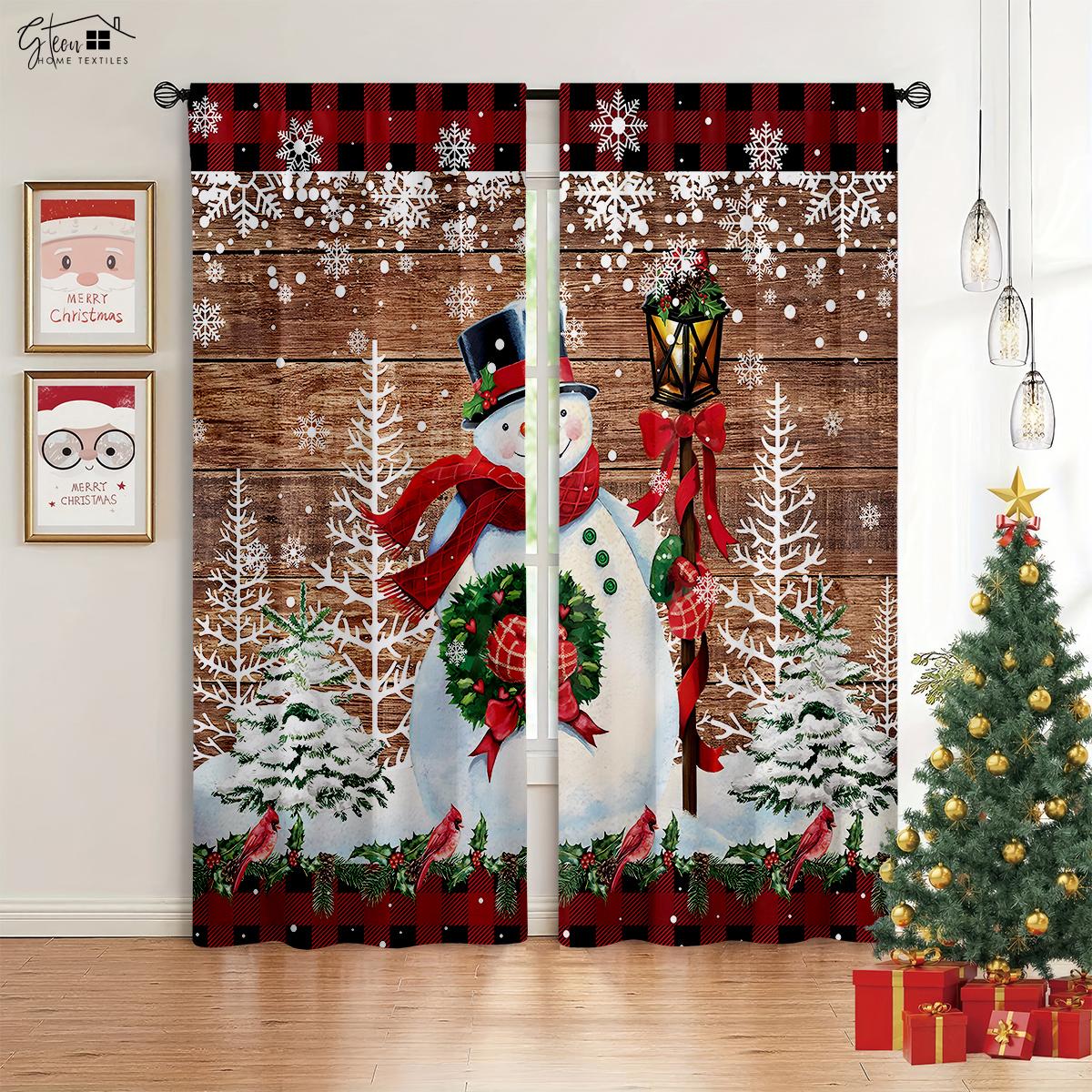 

2-piece set Santa Claus Snowman Elk Cartoon Printed Curtains Bedroom Dining Room Space Kitchen Area Christmas Decorative Curtains W50xH130(CM)x2PCS&Grommet Top