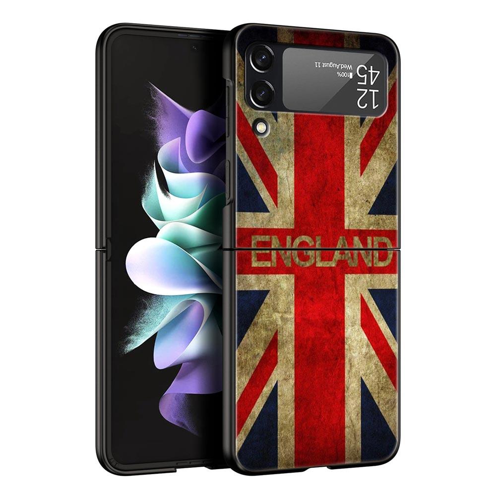 England UK Flags Phone Case For Samsung Galaxy Z Flip3 Flip4 Flip5 PC Bumper Shell For Z Flip 3 4 5 Black Hard Folding Cover