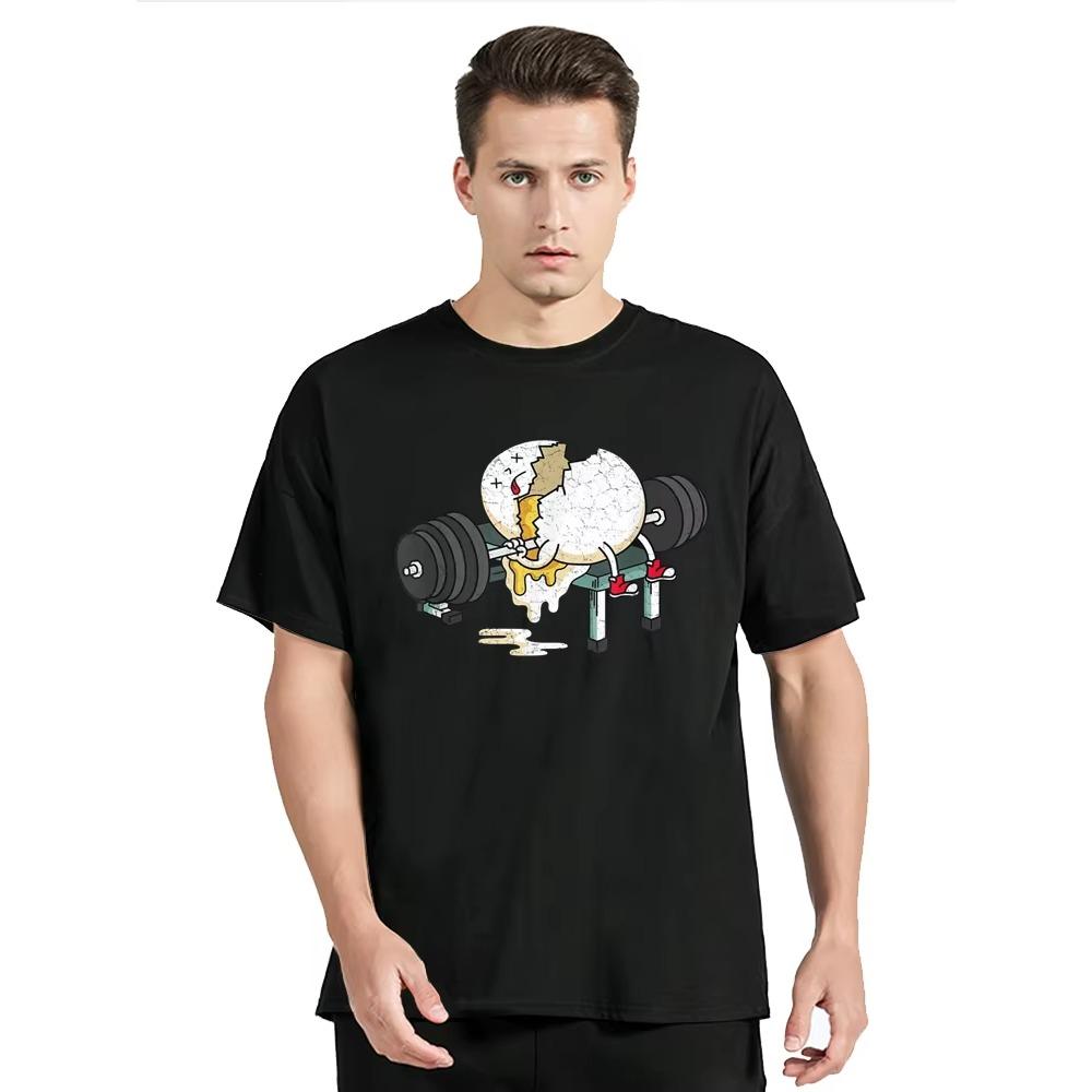 Funny Egg Fitness Gym Weight Lifting Printing T-shirt Summer Casual Tops Cotton T Shirt Men's Clothing Oversized Tshirt